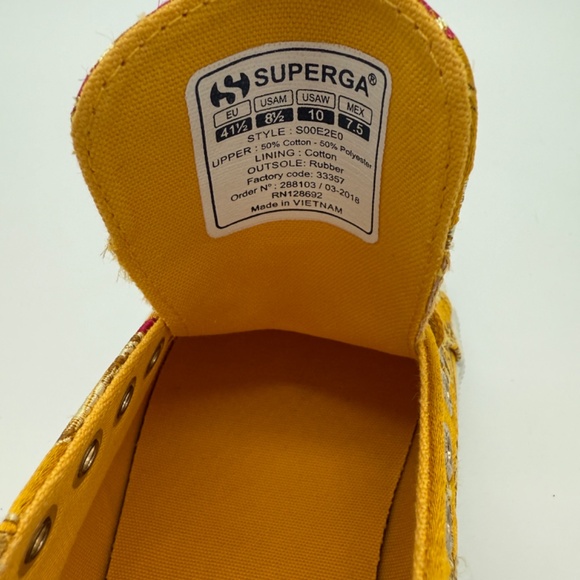 Superga Women’s 11 Canary Yellow Floral Brocade Sneakers With Red & Gold NWT - Picture 9 of 14